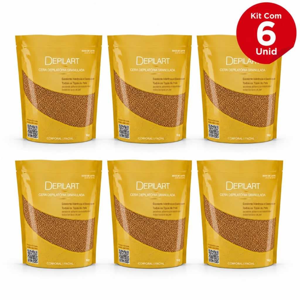 Kit 6un Cera Depilatória Granulada Doce de Leite 1kg Depilart Profissional