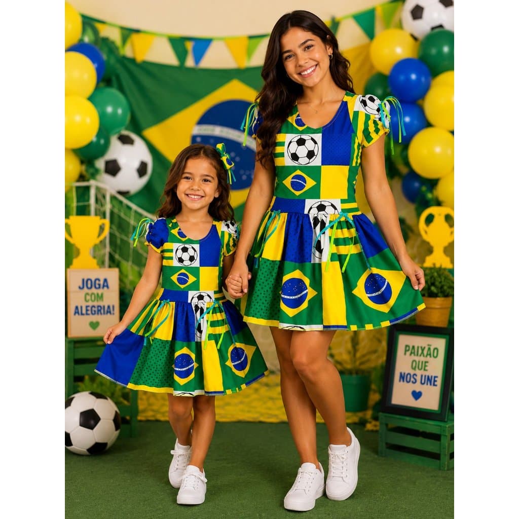 Vestido Caipira Brasil Infantil Adulto Festa Junina Copa 2026 São João
