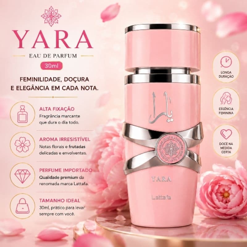 PERFUME ÁRABE YARA LATTAFA FEMININO 30ML EAU DE PARFUM