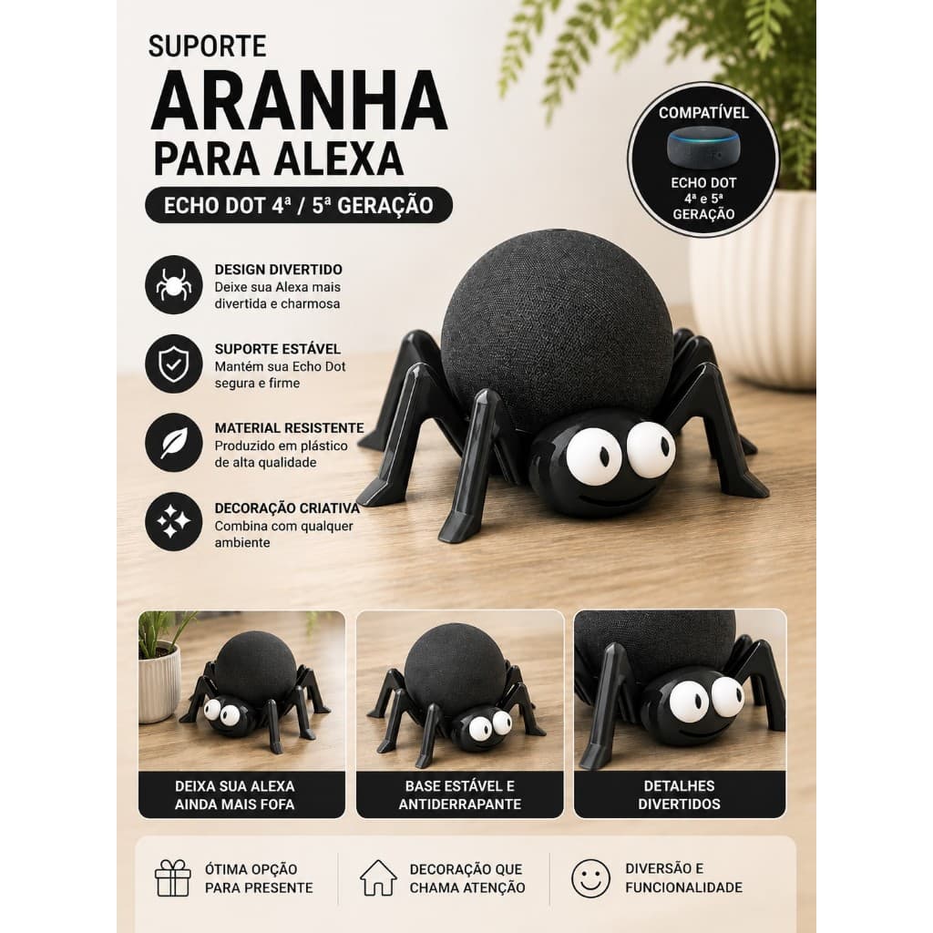 Suporte Aranha para Alexa Echo Dot 4ª e 5ª Geração Decoração Divertida