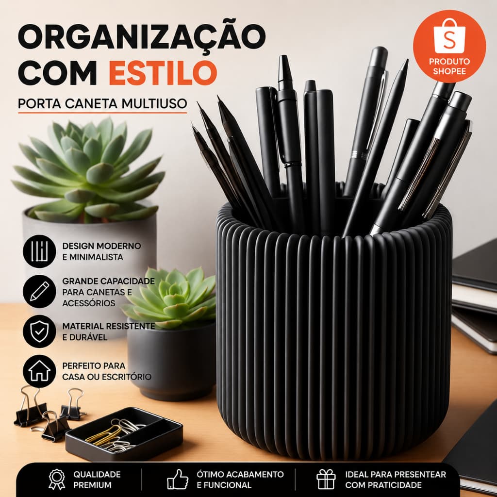 Porta-lápis Moderno com Design Acetinado, Porta-canetas