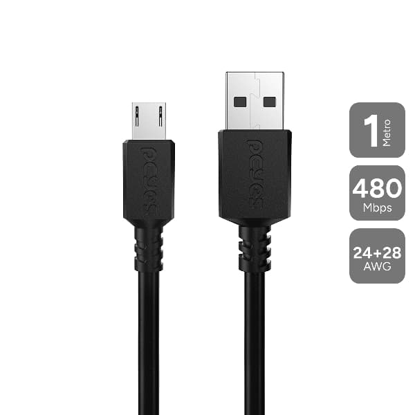 Cabo de Dados Micro USB Para USB 2.0 Pcyes 1 Metro - Preto