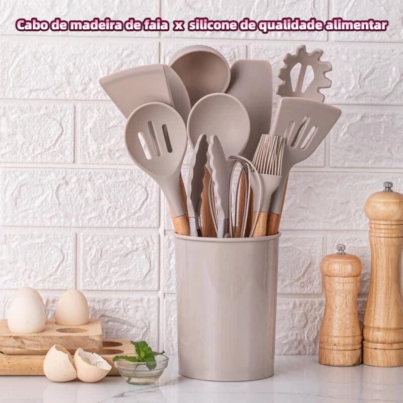 Conjunto de utensílios de cozinha de silicone resistente ao calor, 12 peças, seguro, não deforma facilmente,antiaderente