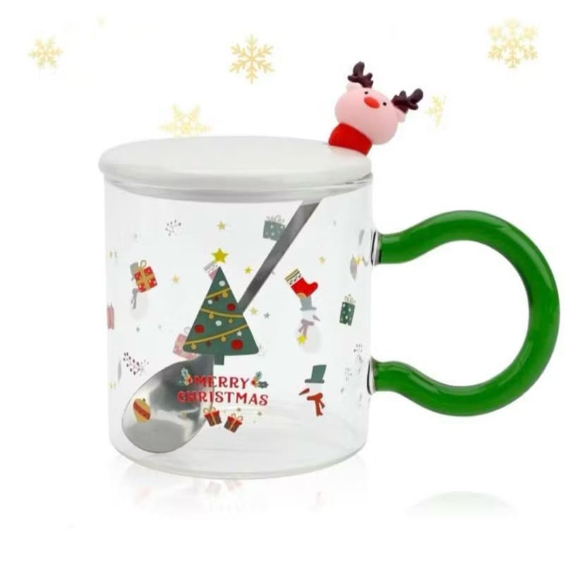CANECA DE VIDRO COM COLHER DE RENA - 420 ML - NATAL - DECORAÇÃO