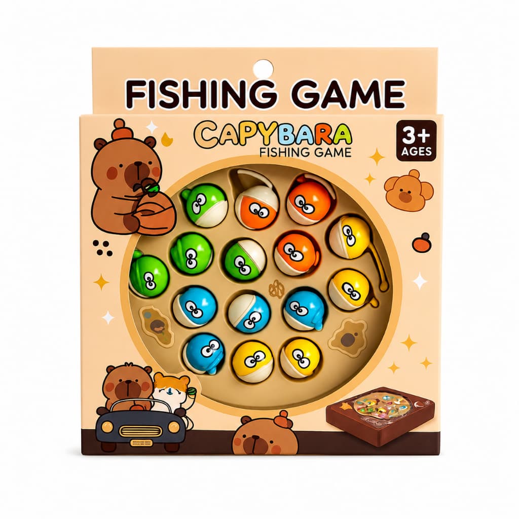 Jogo de Pesca Infantil Capivara em Madeira Educativo Montessori Coordenação Motora 3+ Anos