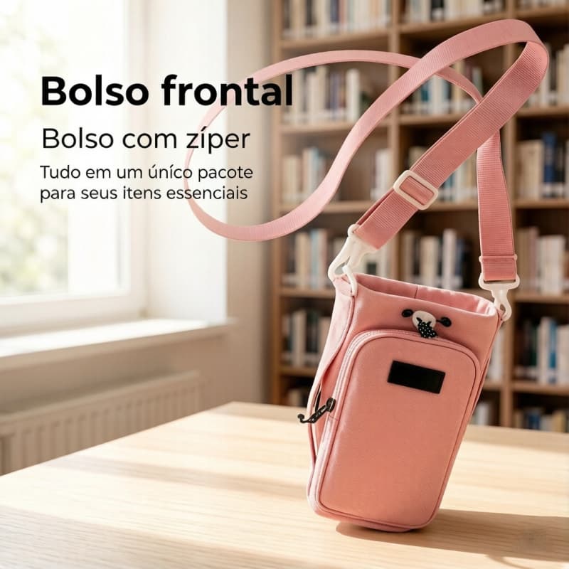 Bolsa para Garrafa Térmica -  para Trabalho, Dia a Dia, com Alça Ajustável e Bolso Frontal Ideal para Café, Água ou Suc