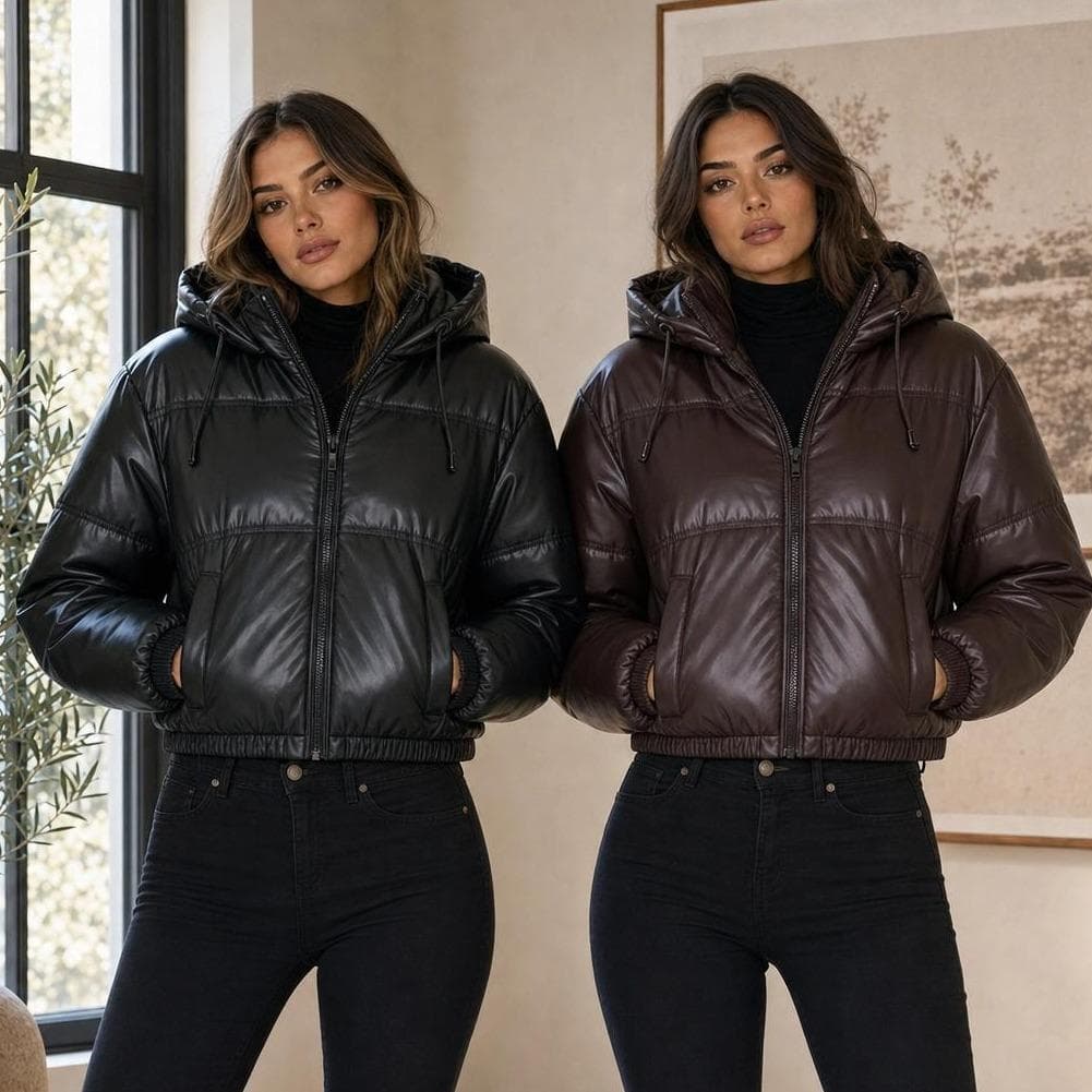 Blusa De Frio Feminina Jaqueta Couro Casaco Cropped Puffer Bomber OverSized
