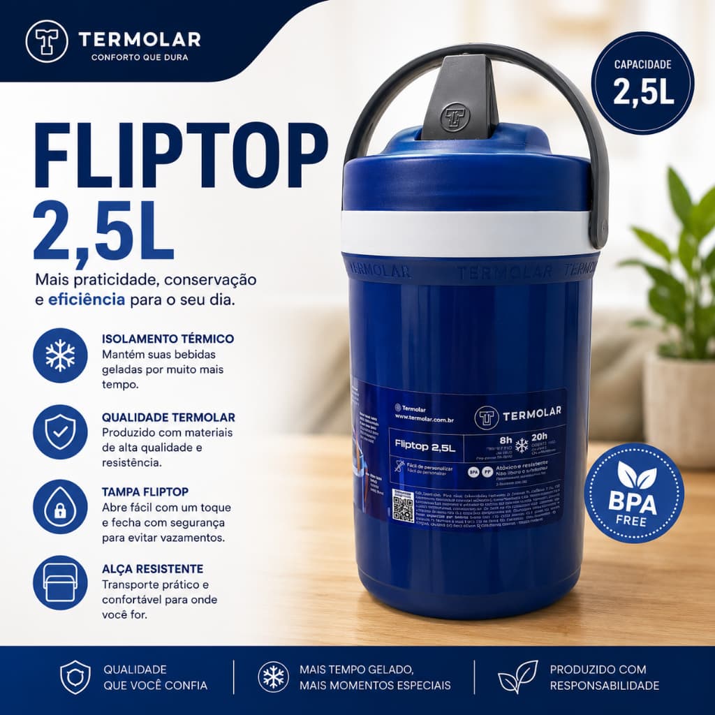 Jarra Térmica Fliptop 2,5l Azul Escuro - Termolar