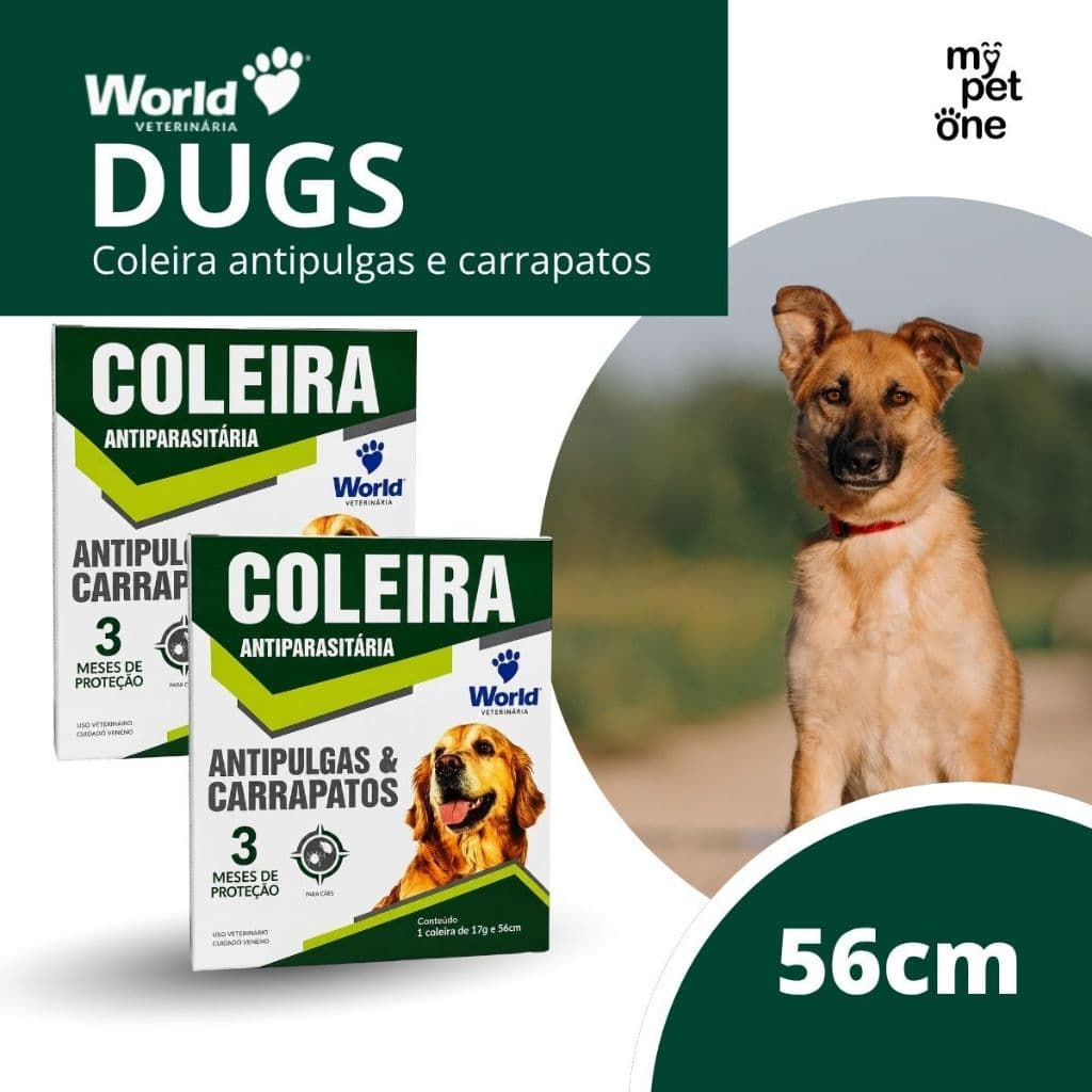 Kit 2 Coleira World Veterinária Dug's 17g Antipulgas para Cães - 56cm