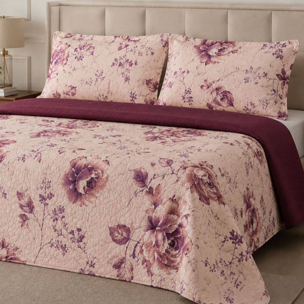 Colcha King Estampada 3 Peças Porta Travesseiros Dupla Face Cobre Leito Enxoval