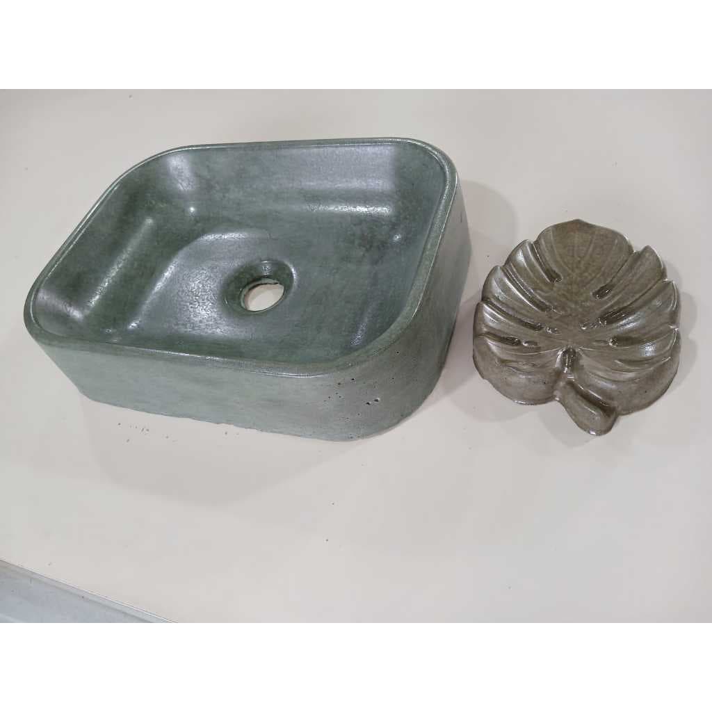 Cuba de concreto  saboneteira artesanal para banheiro lavabo áreas externas sustentável