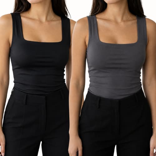 Kit 2 Regatas Femininas Decote Quadrado Reto com Forro Duplo Slim