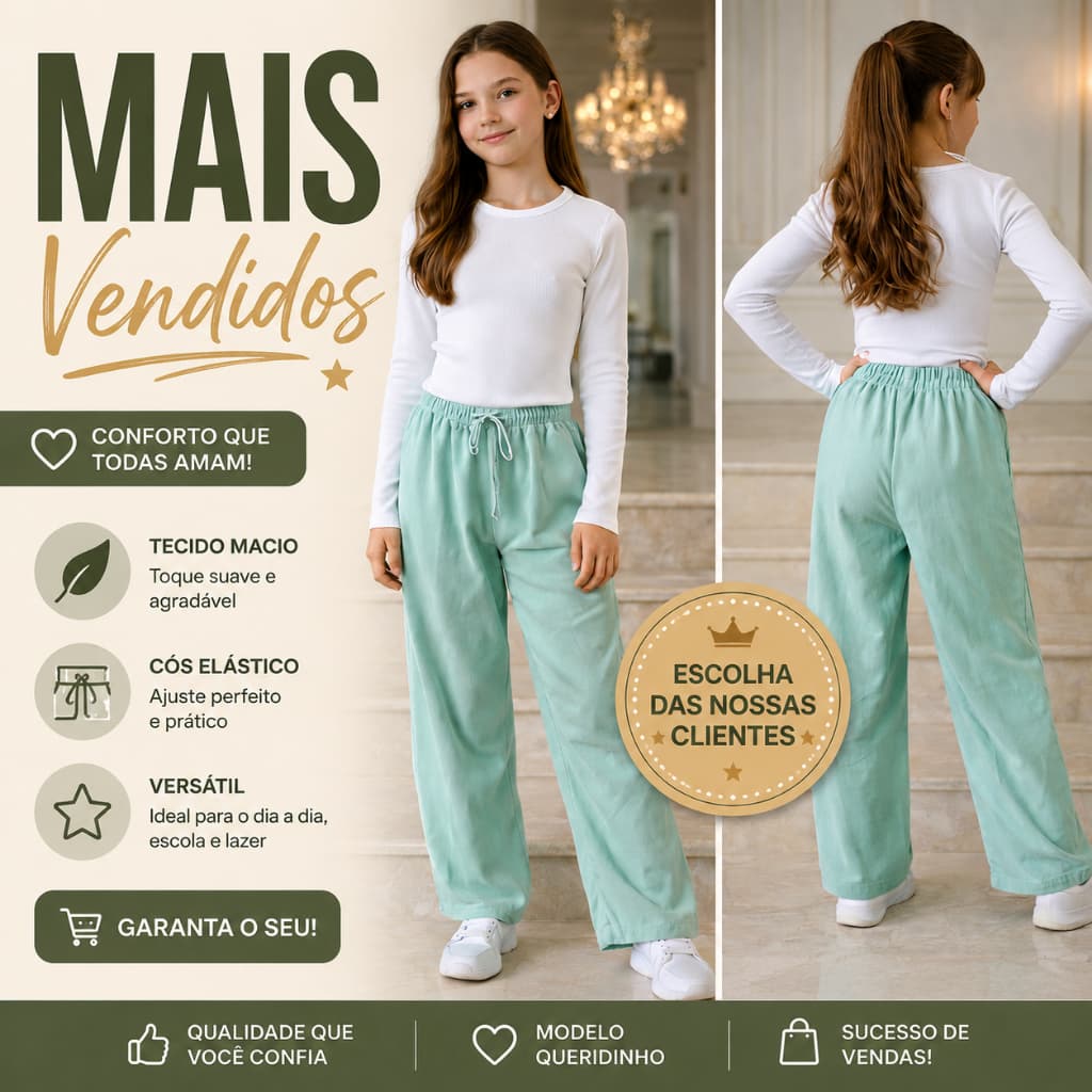 Calça Pantalona Infanto Juvenil Conjunto