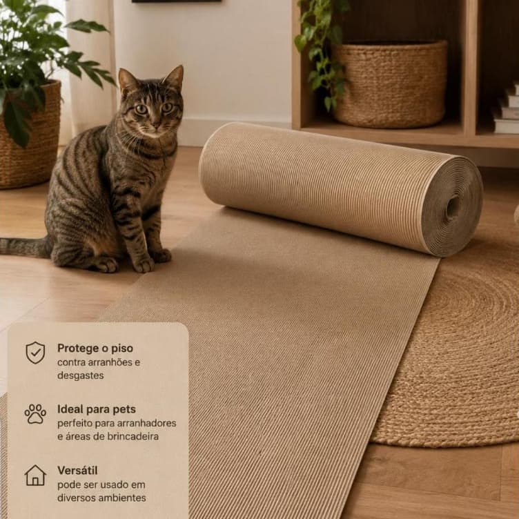 Papelão Ondulado 90cm x 10m Proteção de Piso para Pets, Canil e Gatil Espaço Pet Arranhador para Gato