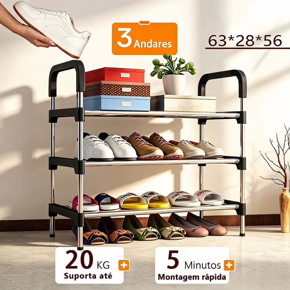 3 Andares Sapateira Multiuso Desmontável Organizadora de Sapatos e Tênis 8 a 10 Pares Para Livros e Brinquedos