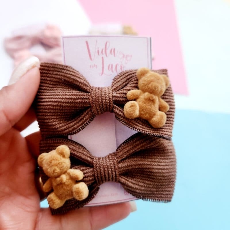 Par de laços Inverno Par de laços Urso Penteado Laço infantil Ursinho