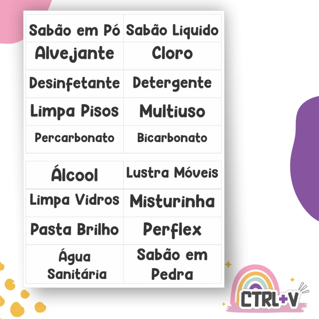 Kit 28 Etiquetas para Produtos de Limpeza e Lavanderia em Vinil | Adesivos Organizadores Transparente ou Branco