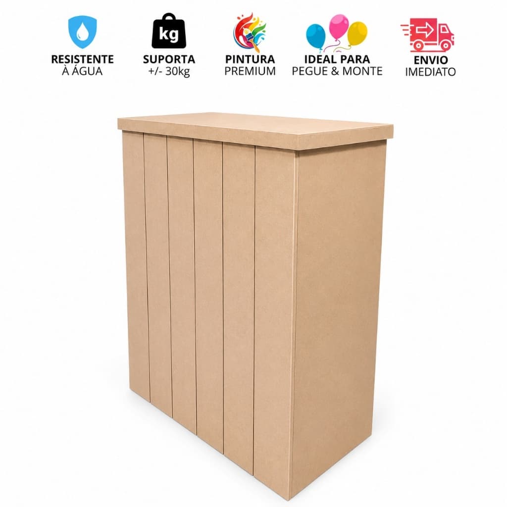 mesa ripada bomb e cômoda fake de madeira BRANCA MDF para decoração de festa ou mesinha de quarto