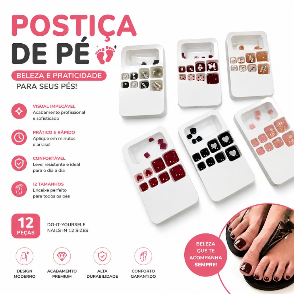 Unhas Postiças Para Os Pés Decoradas C/12 Adesivo