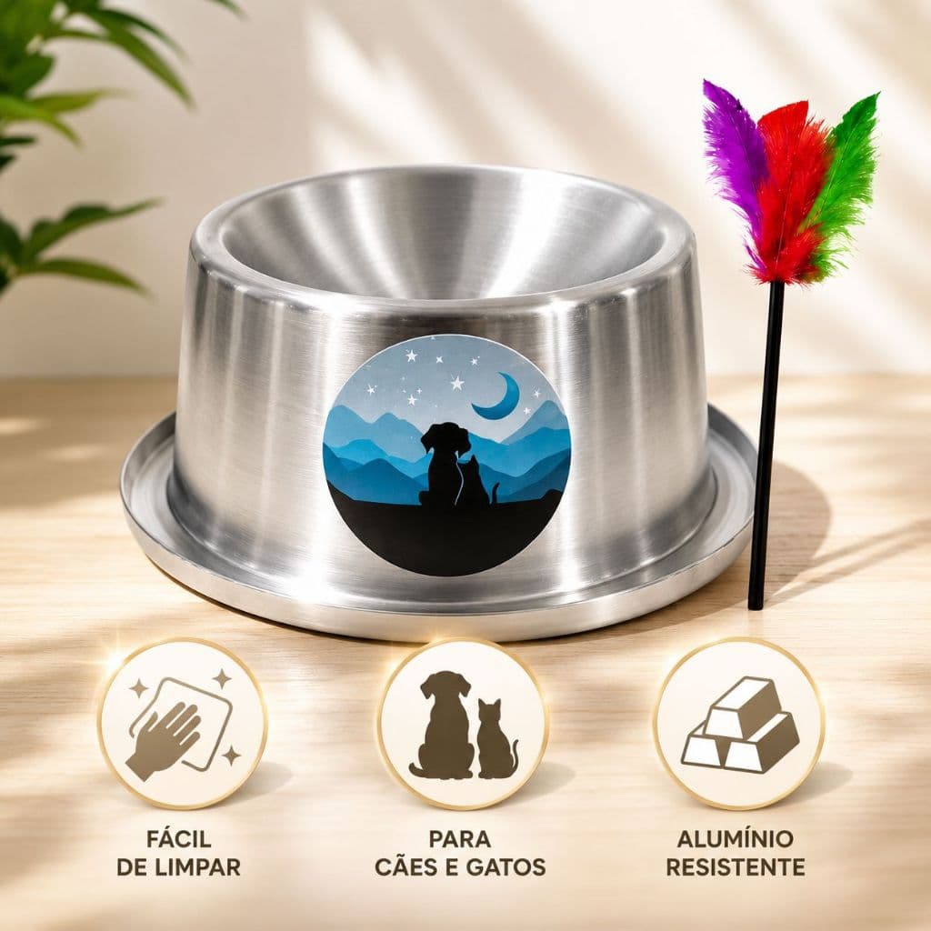 Comedouro elevado de aluminio para gatos e cães 250 mL