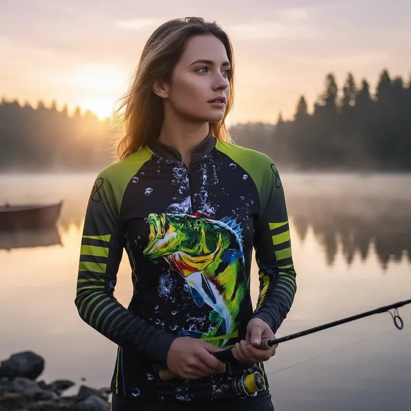Camisa Camiseta Pesca Fem. Proteção Uv50 Gola Padre ziper