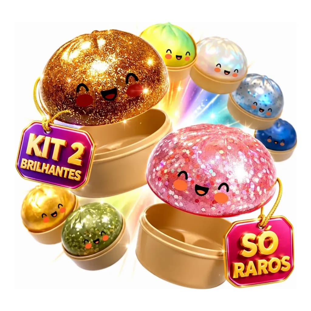 Kit 2 Taba Squishy Dumplings Glitter Brilhante Cor Surpresa Caixinha Tik Tok
