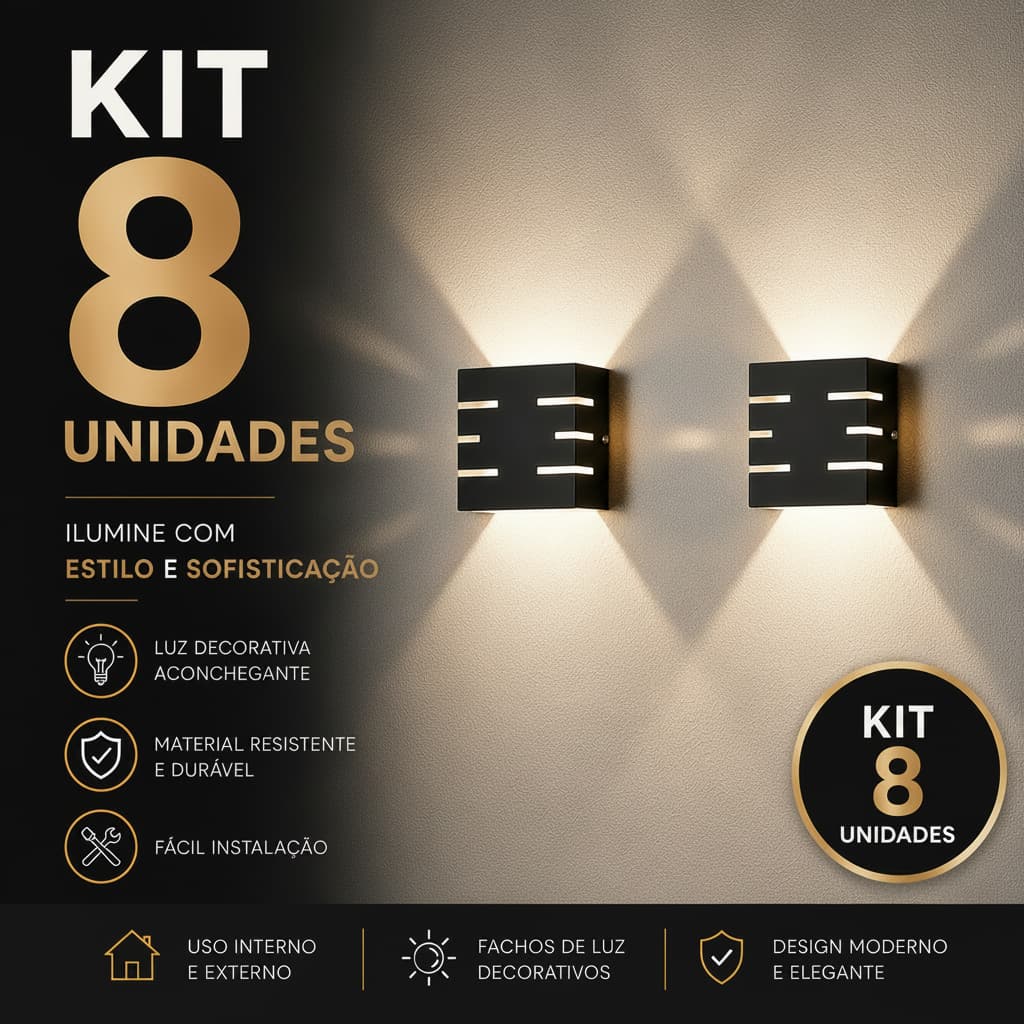 Kit 8 Arandela Slim  Luminária 6  Frisos  2 Focos Decoração Moderna Acompanha Lâmpada Led 5w  Bivolt