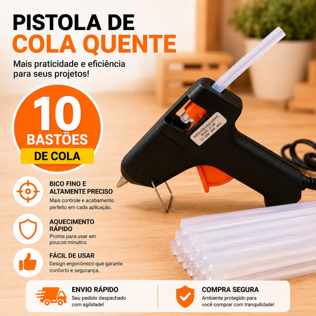 Pistola de Cola Quente PROFISSIONAL Bivolt Para Artesanato Diy 20w 60hz  - AC-280