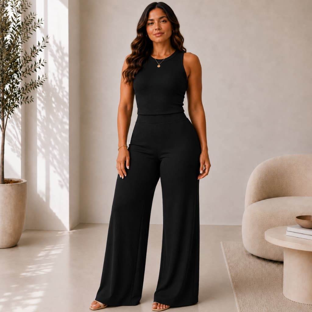 Conjunto premium Calça Pantalona e Cropped Feminino elegante  dia a dia passeio festa