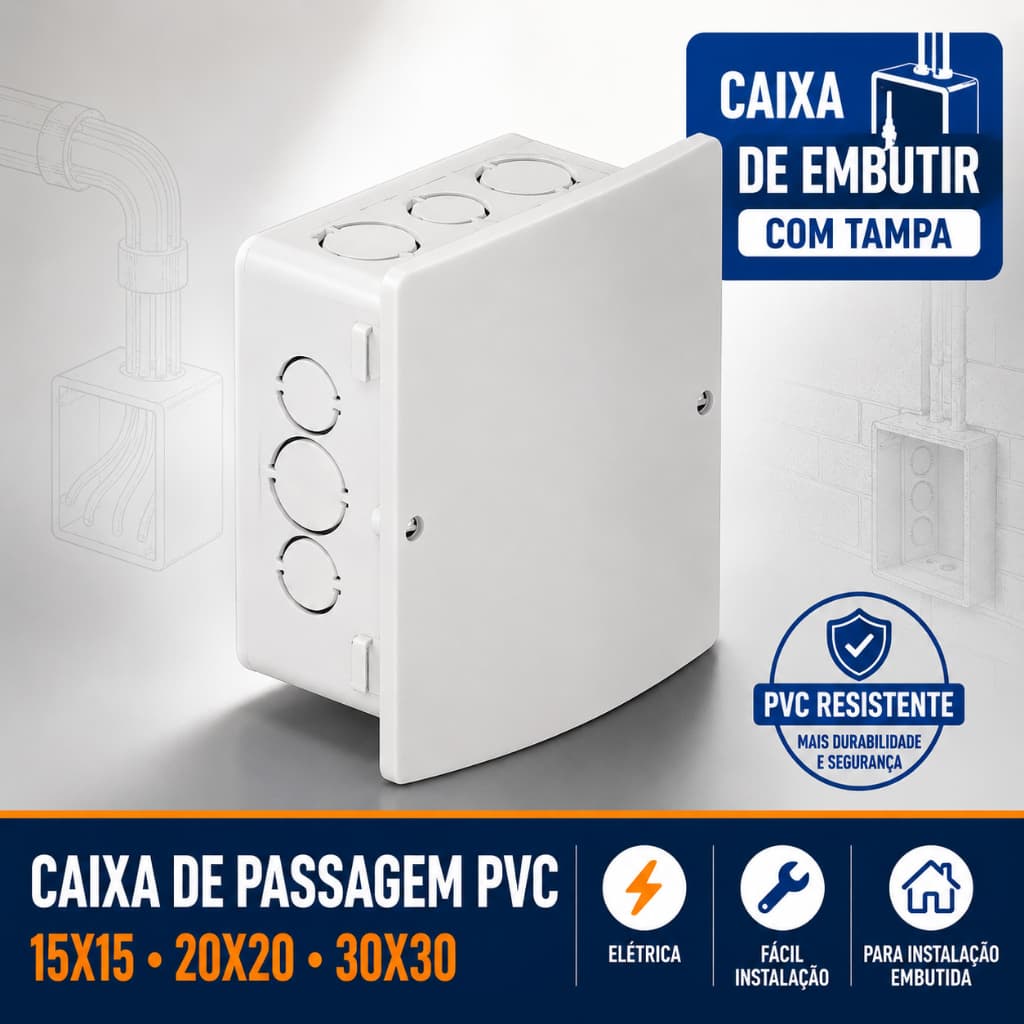 Caixa de Passagem Elétrica Embutir Para Fios e Cabos Ilumi PVC com Tampa