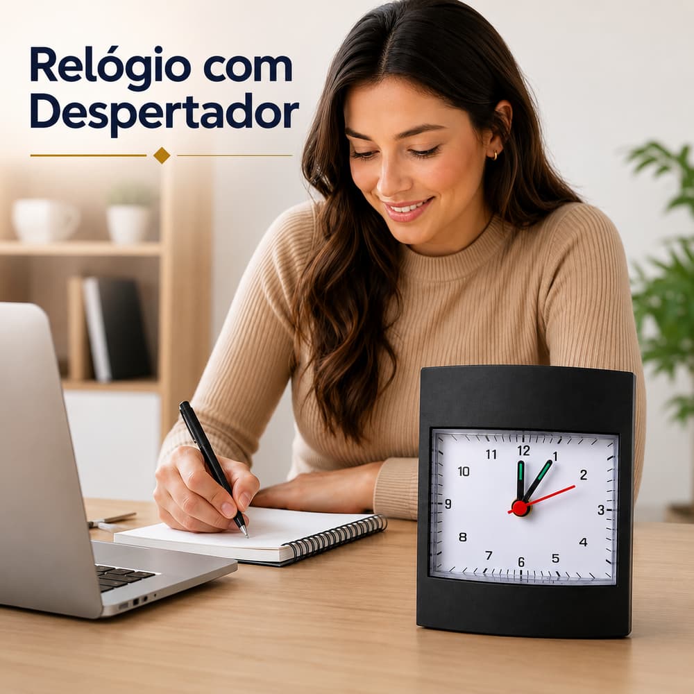 Relógio de Mesa Quadrado Preto, Compacto, Escritório Sala Quarto Cozinha Relógio Analógico Clássico