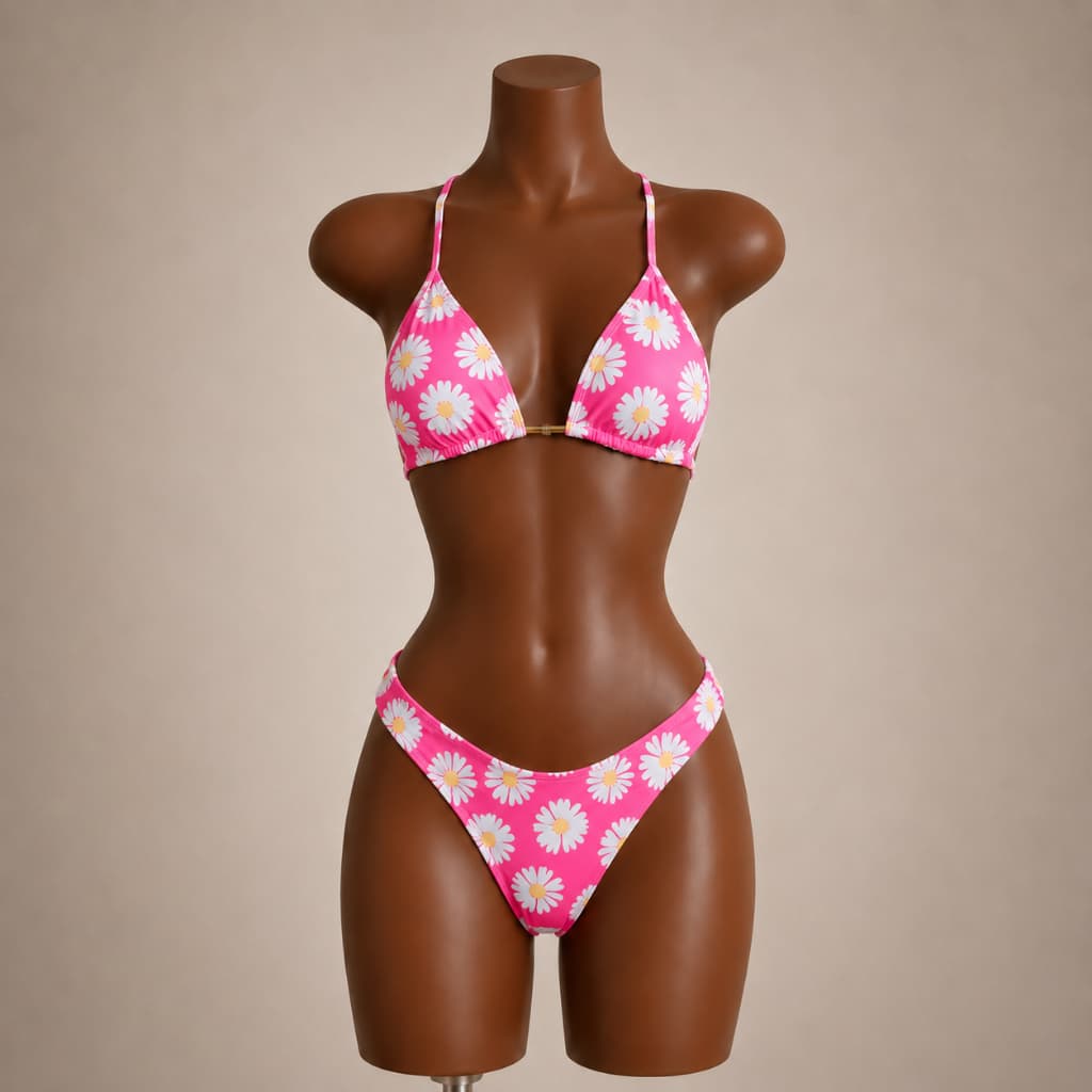 Conjunto Biquíni Cortininha + Shortinho | Look Feminino Praia Verão Estiloso e Colorido MARGARIDAS PINK Trikini