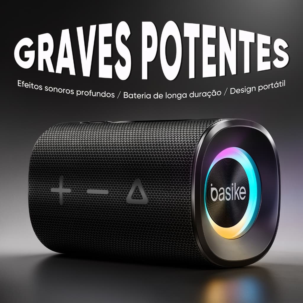 BASIKE Caixa de Som Bluetooth 20W RGB TWS IPX5 Bateria 2600mAh 8h Portátil USB TF AUX para Festa