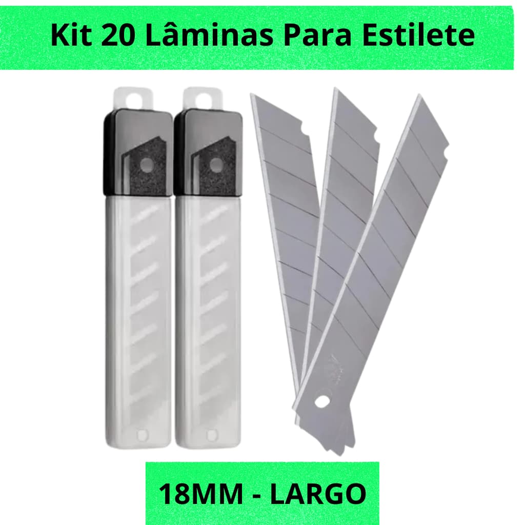 Kit 20 Lâminas Para Estilete 18mm Largo Grande Aço Reposição Universal Resistente