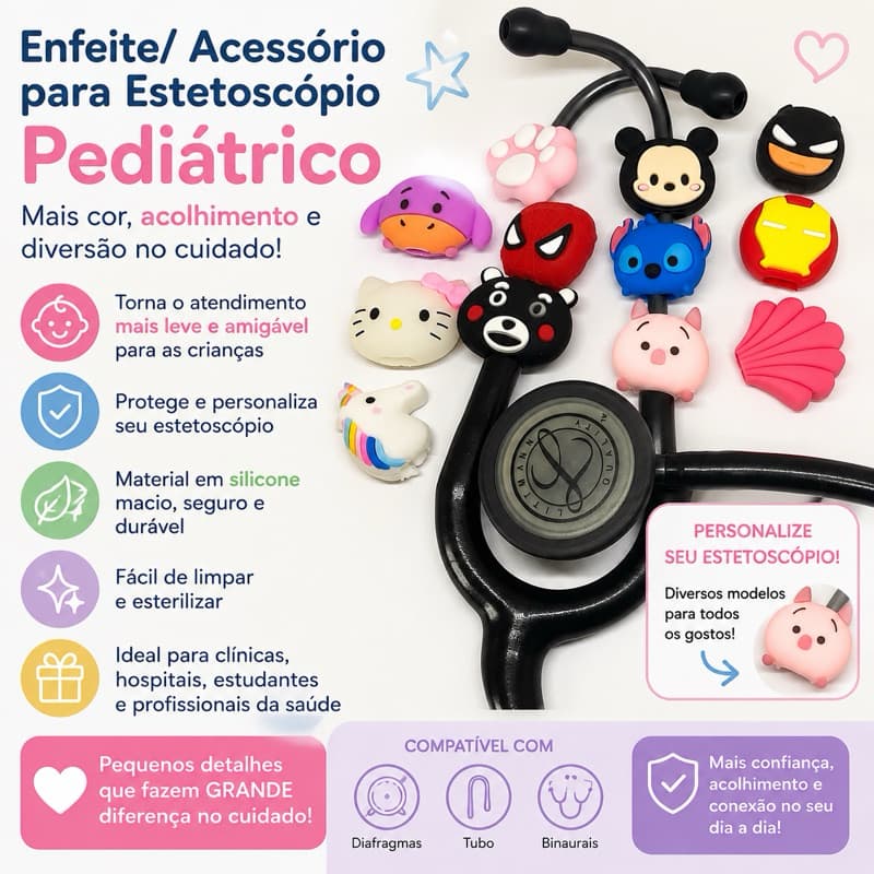 Acessório Enfeite para Estetoscópio Pediátrico Enfermagem Clinico
