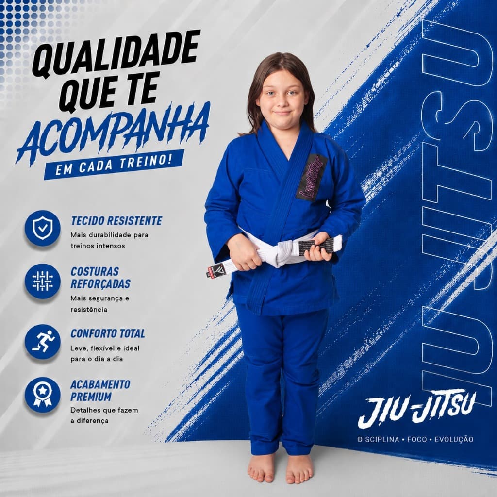 Kimono de Jiu Jitsu Infantil Sarja Azul kids Refoçado Judô Dobok Treino Envio IMEDIATO Feminino