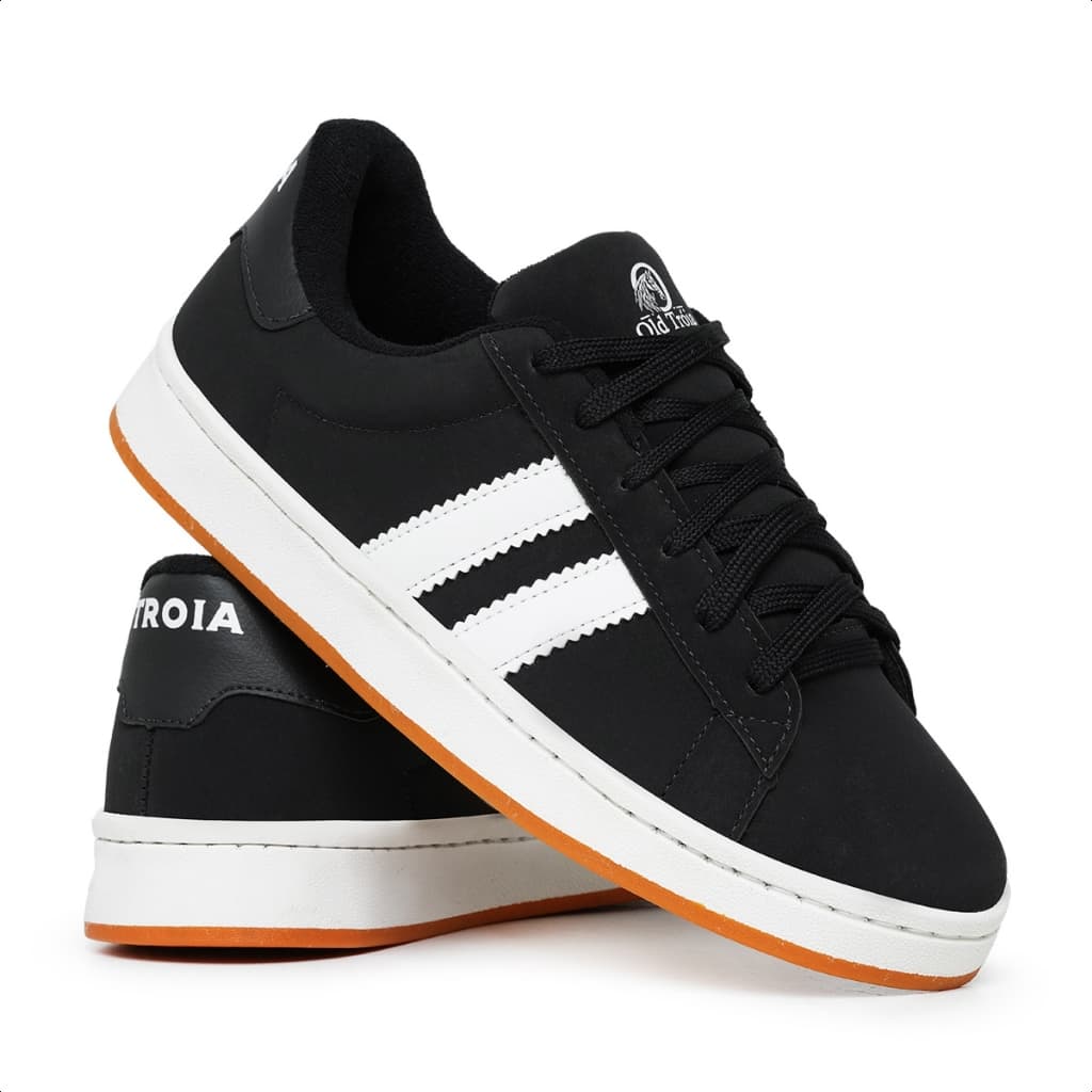 Tênis Casual Feminino Blogueira Preto Sola Reta Caminhada Academia