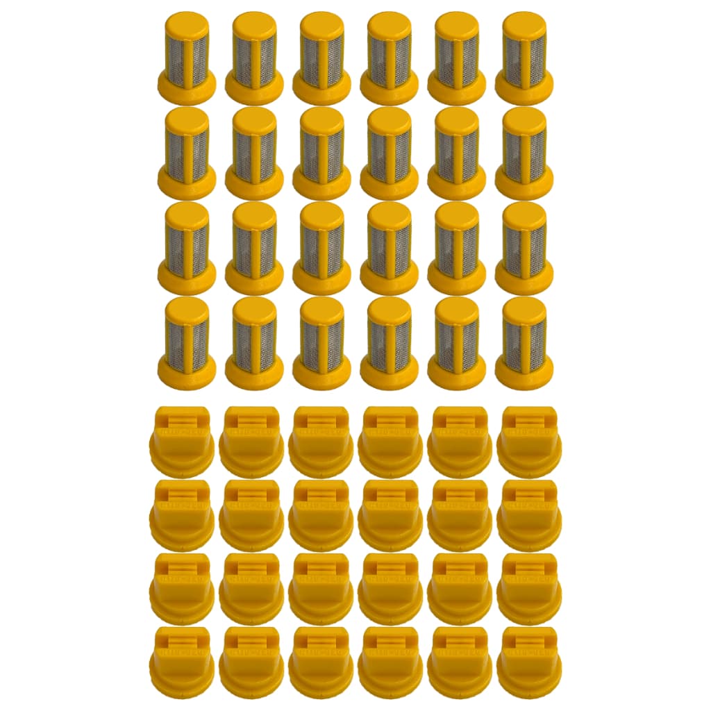 Combo 24 Peneiras Cônicas Malha 80 + 24 Bicos Leque Amarelo Vazão 2