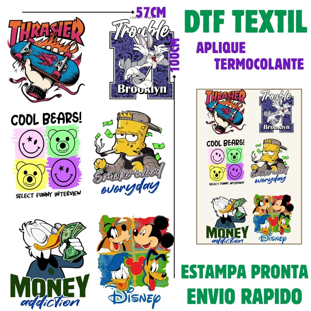 Aplique Termocolante DTF Textil Estampa Pronta Para Camisetas 6060-84 Envio 24hs