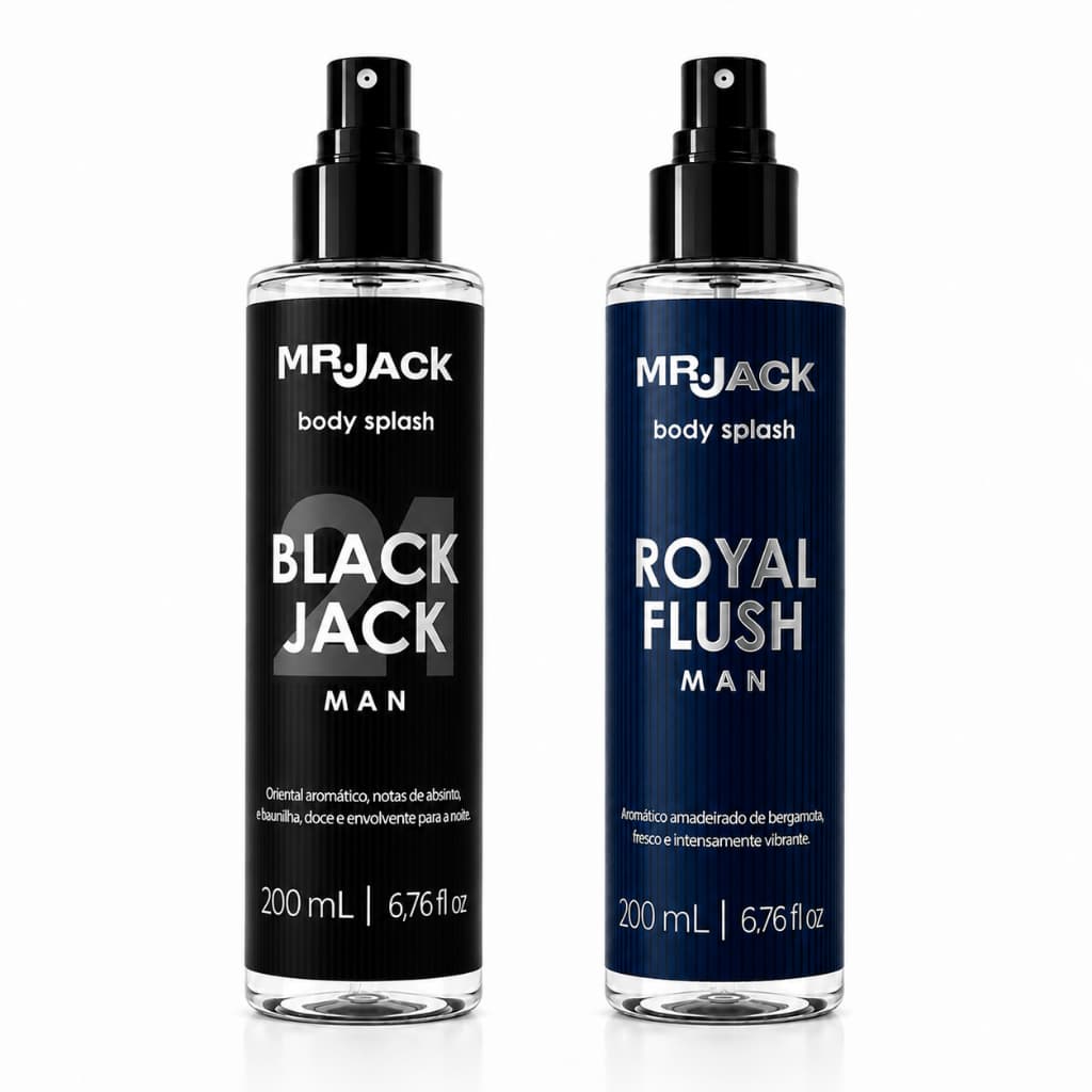 Kit Body Splash Masculino Black Jack e Royal Flush 200ml - Perfume Amadeirado
