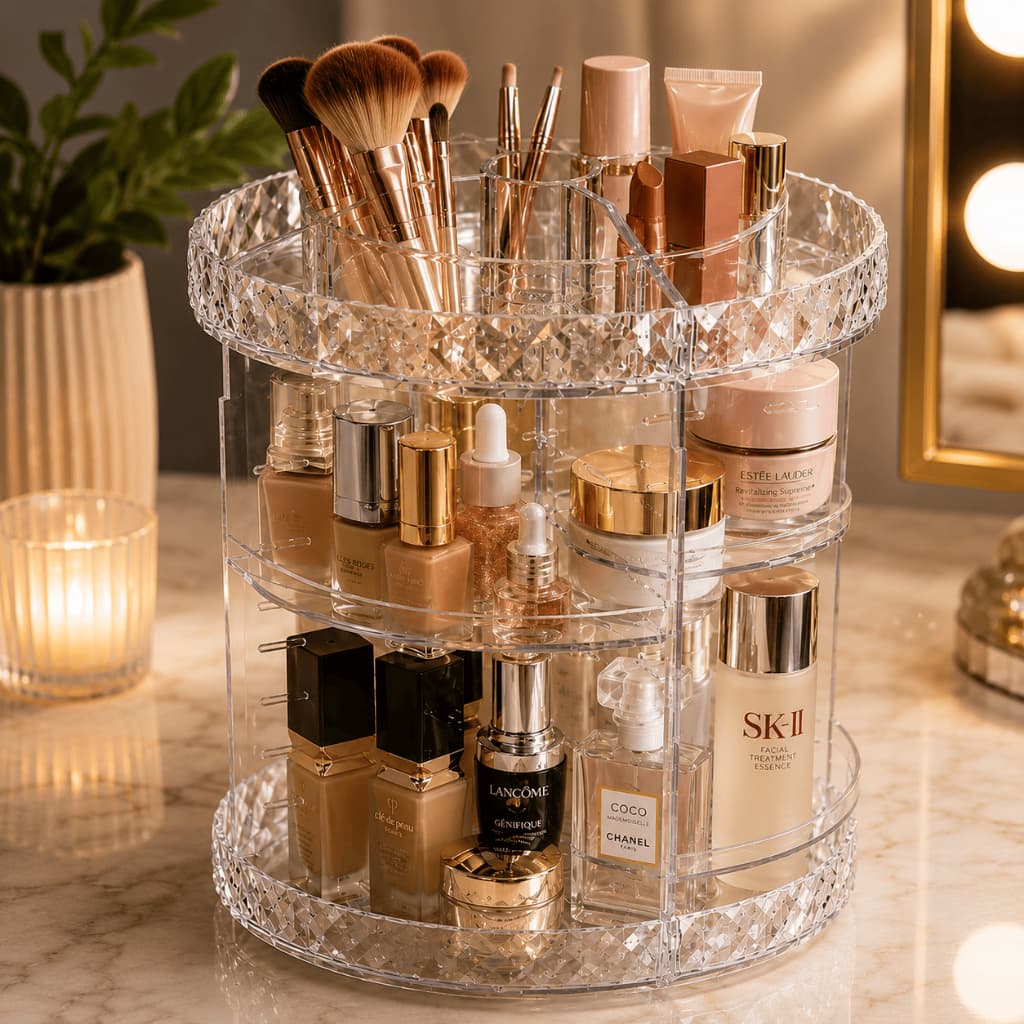 Organizador de Cosméticos Giratório Porta Maquiagem Perfumes Cremes e Skincare