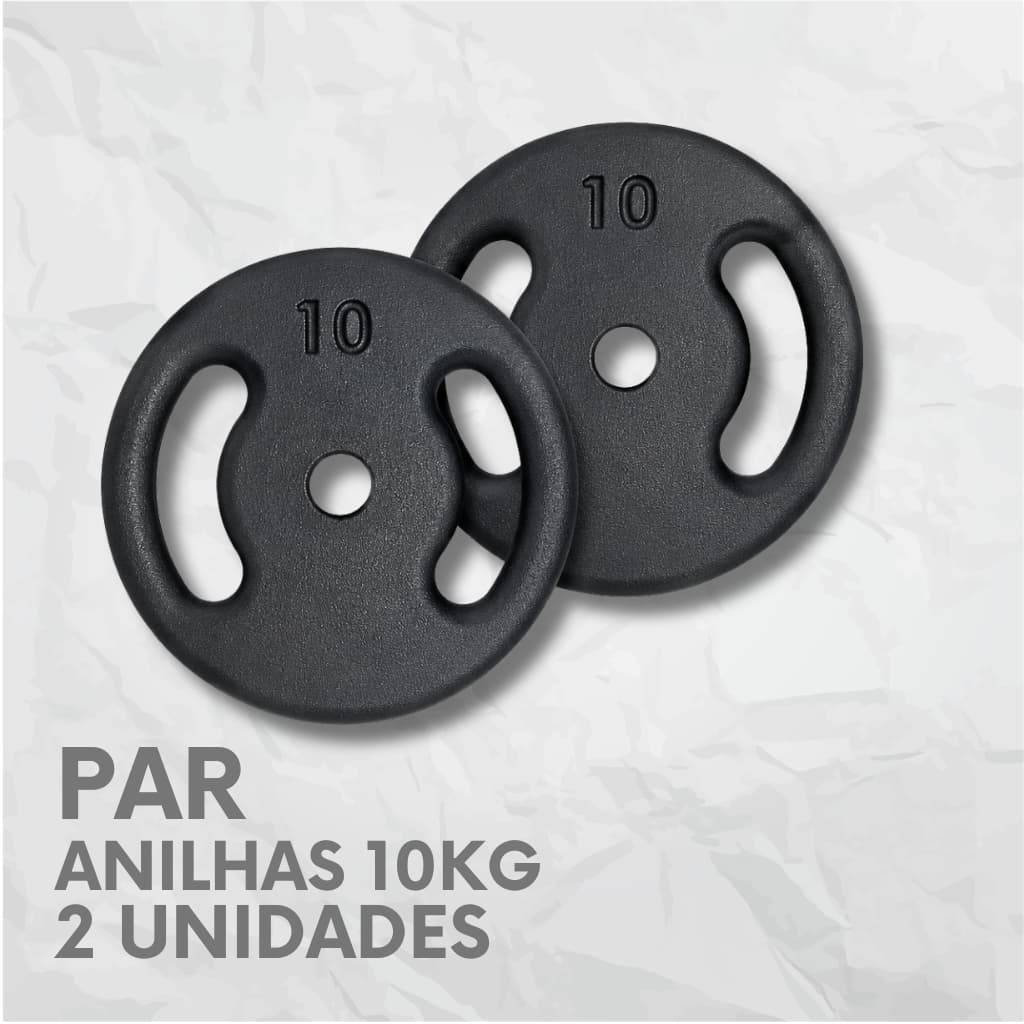 Par Anilhas 10kg Ferro Fundido Pintada Peso de Academia