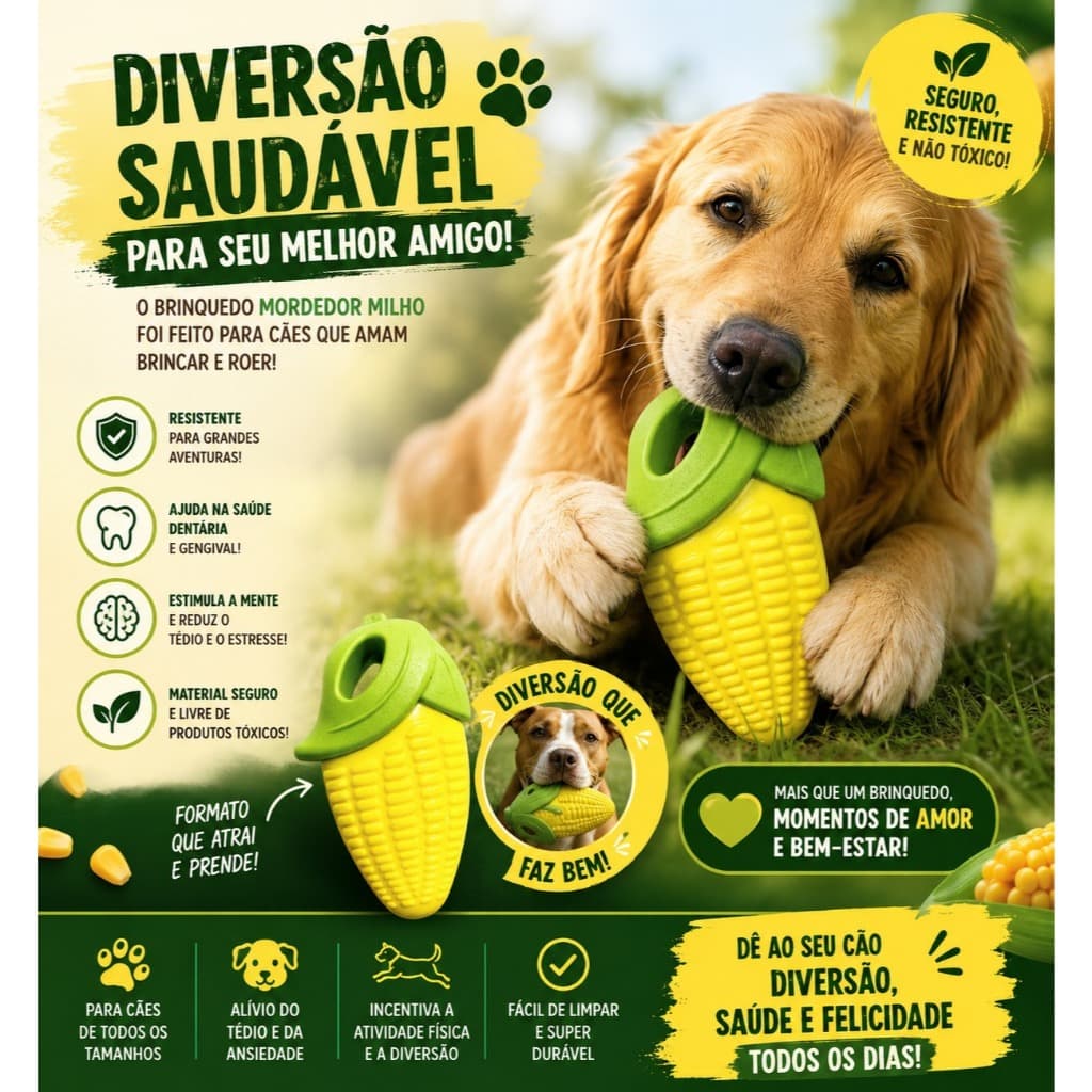 BRINQUEDO PARA CACHORRO MORDEDOR PET MILHO MACIO COM APITO PLASTICO RESISTENTE
