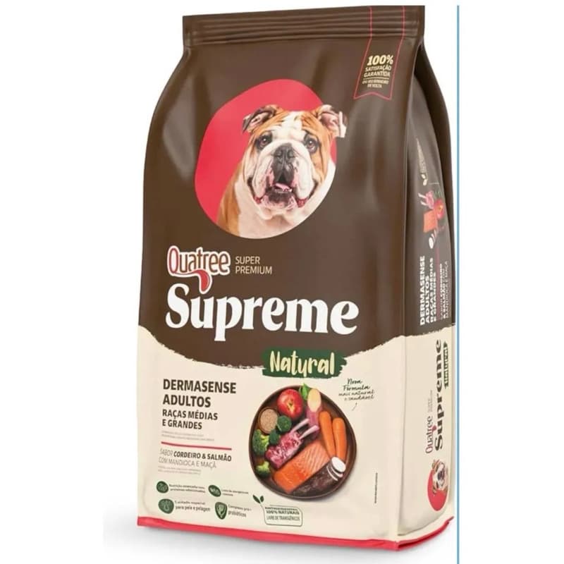 Ração Quatree Supreme 15kg Cães Adultos Dermato Cordeiro e Salmão Pele e Pelagem Super Premium