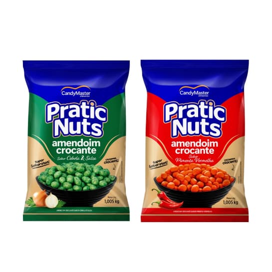 Kit 2 Amendoim Crocante Pratic Nuts Sabor Cebola & Salsa e Sabor Pimenta 1,005 Kg