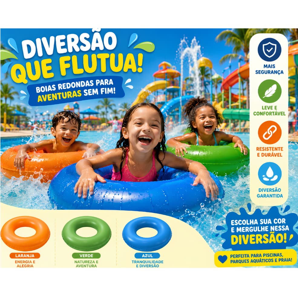 Boia Inflável Neon de Piscina e Praia Redonda Verão para Criança Adolescente e Adulto Bóia rosquinha