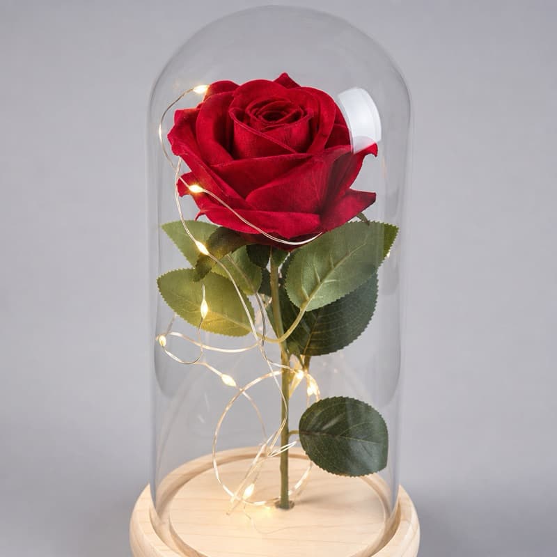 Rosa A Bela e a Fera flor artificial rosa cúpula presente para mulheres
