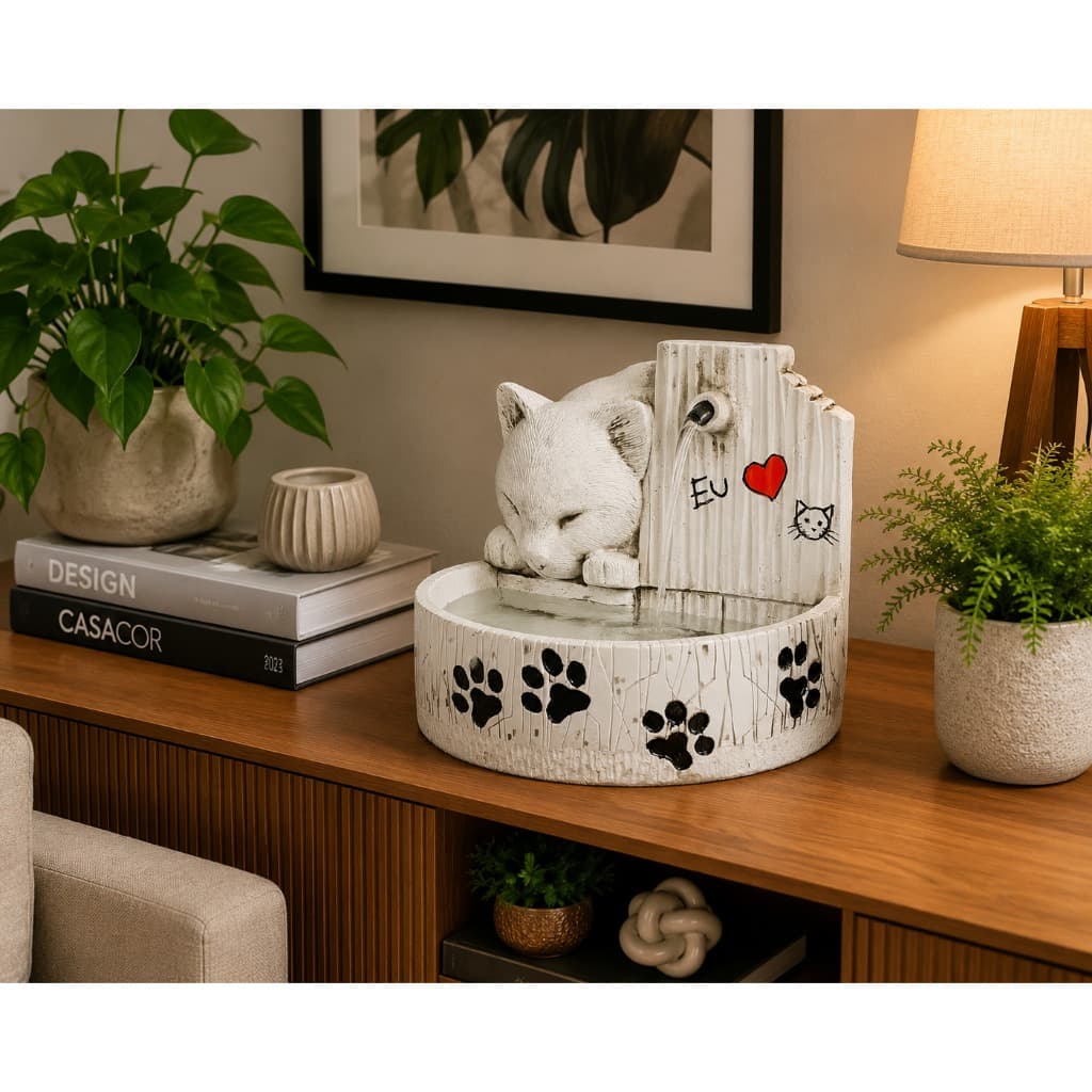 Fonte Para Gatos 1L Bebedouro Automático Pet Bivolt Silencioso Água Corrente Resina Cães e Gatos Super Fofo