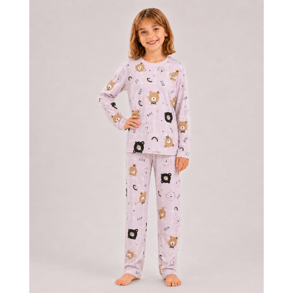 Pijama Infantil Suede Estampado Frio Inverno Menina Roupa de Dormir Confortável Macio