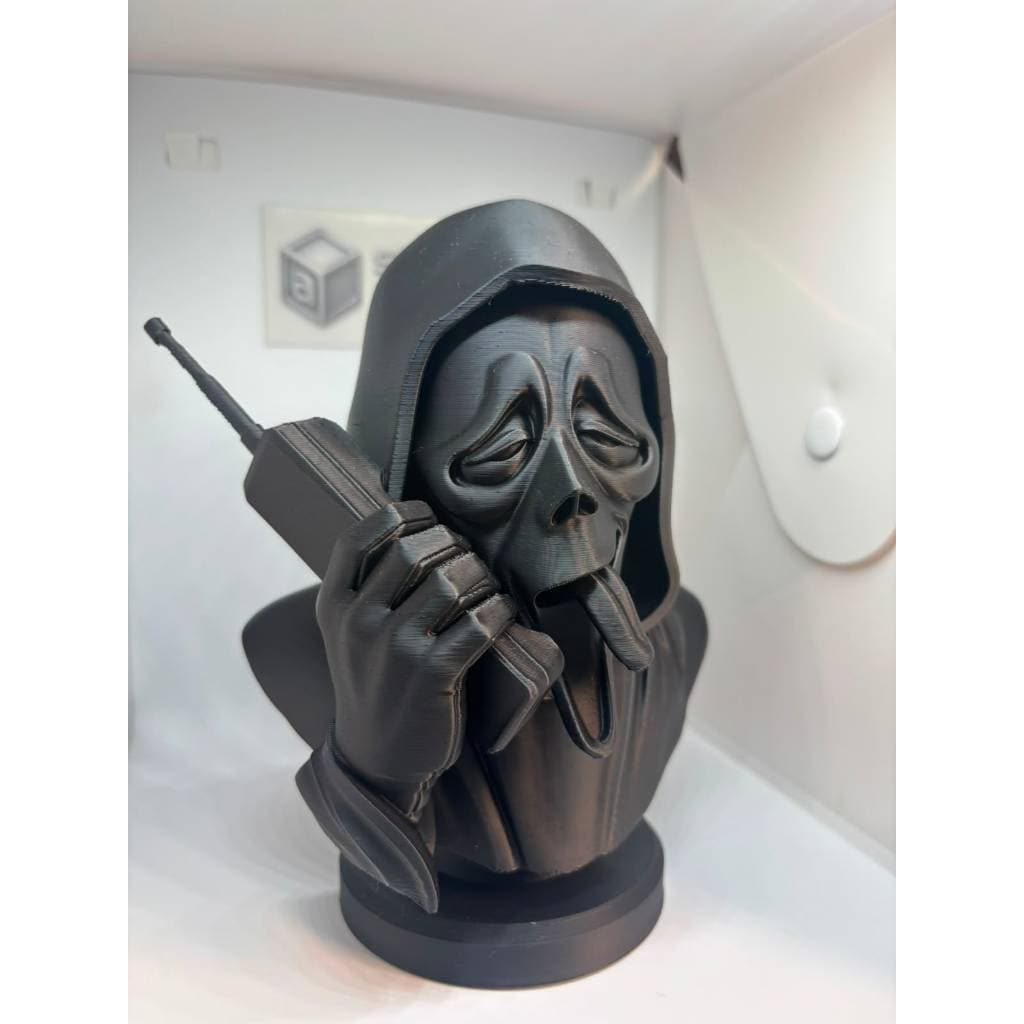 Busto Ghostface 15cm Decorativo Preto | Escultura Terror Geek Filme Horror Impressão 3D